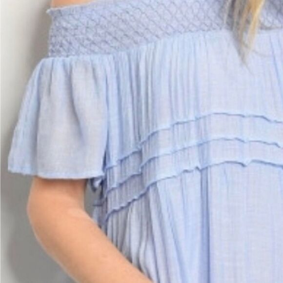 Ruffles and lace off the shoulder dress light blue - Picture 4 of 5